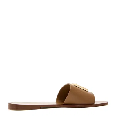 Dolce & Gabbana Camel Calf Leather Bianca Slides In Multi
