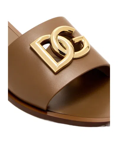 Dolce & Gabbana Camel Calf Leather Bianca Slides In Multi