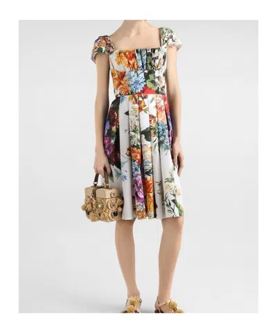 Dolce & Gabbana Flower Bouquet-print Poplin Dress In Multi