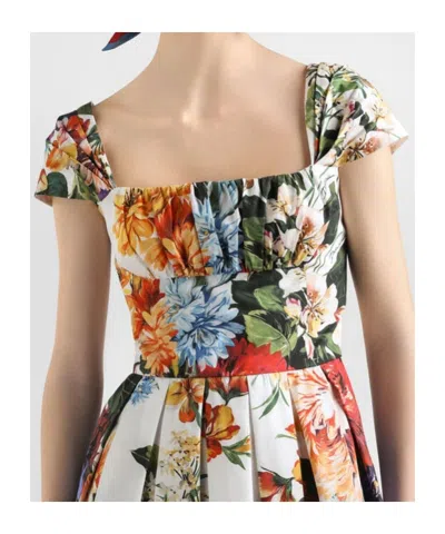 Dolce & Gabbana Flower Bouquet-print Poplin Dress In Multi