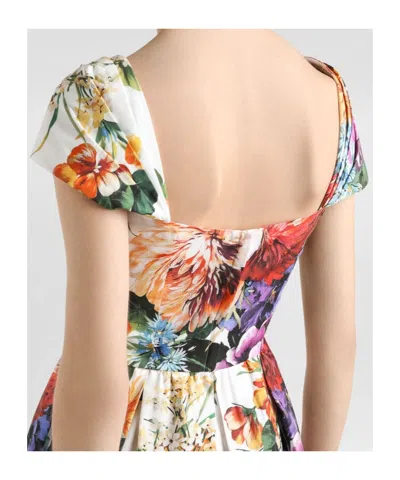 Dolce & Gabbana Flower Bouquet-print Poplin Dress In Multi