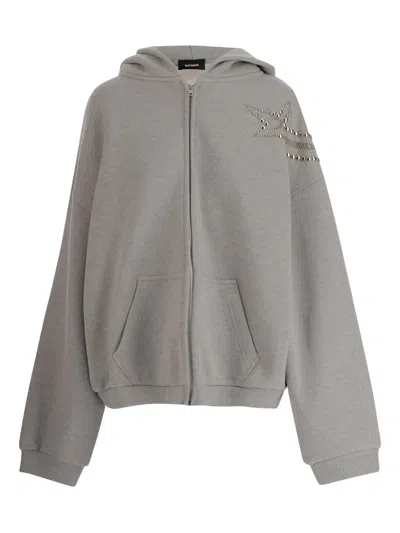 We11 Done Grey Embellished Zip Up Hoodie In Gray