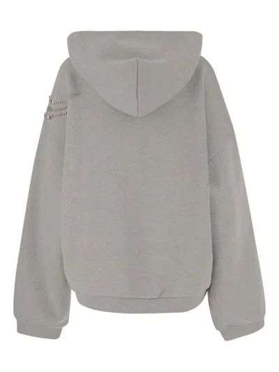We11 Done Grey Embellished Zip Up Hoodie In Gray