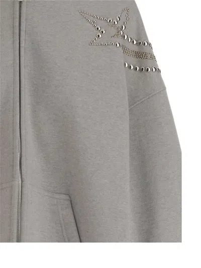 We11 Done Grey Embellished Zip Up Hoodie In Gray