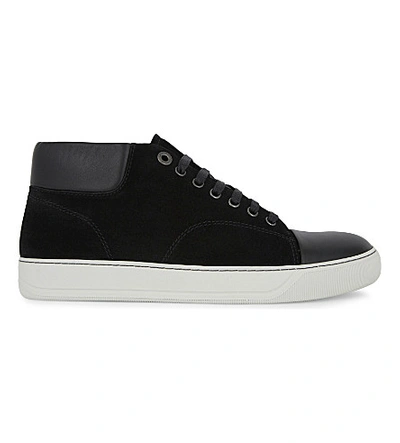 Shop Lanvin Suede Mid-top Trainers In Black