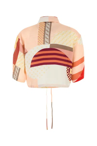 Fendi Patchwork Print Cropped Silk Shirt In Multi