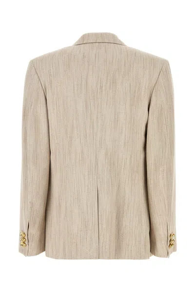 Bottega Veneta Womens Grey Putty Knot Notch-lapels Woven Blazer In Neutral