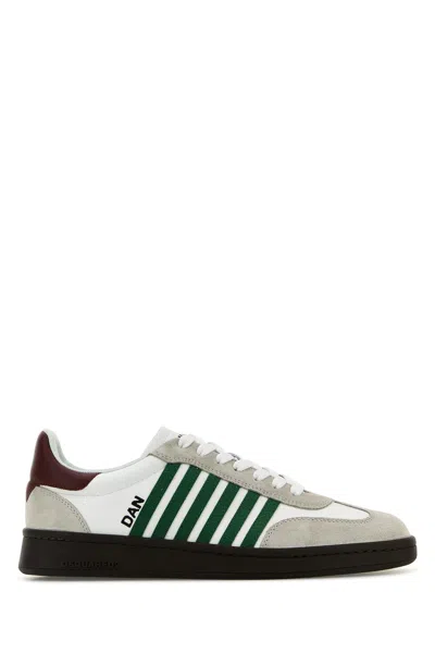 Dsquared2 White Leather Sneakers With Side Stripe Detailing In White