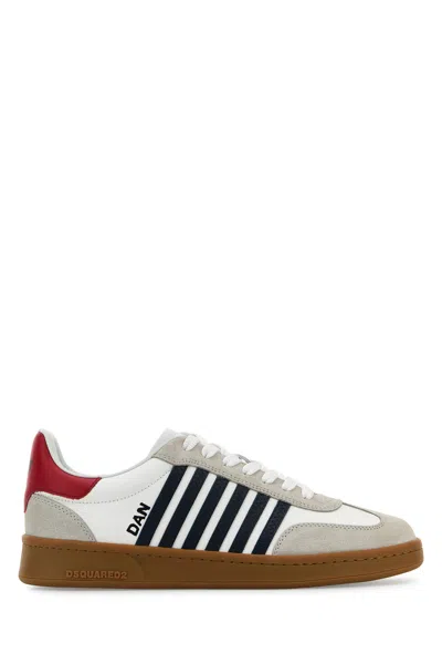 Dsquared2 Iconic White Calf Leather Boxer Sneakers In Multi