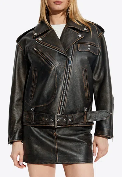 Alexander Mcqueen Peeling Leather Oversized Biker Jacket