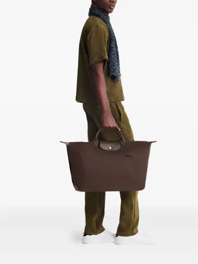 Longchamp Large Le Pliage Green Tote Bag In Brown