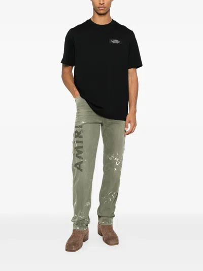 Amiri Black Crewneck T-shirt With Logo Patch On The Front And Maxi Logo Print On The Rear
