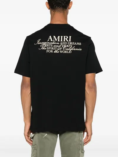 Amiri Black Crewneck T-shirt With Logo Patch On The Front And Maxi Logo Print On The Rear
