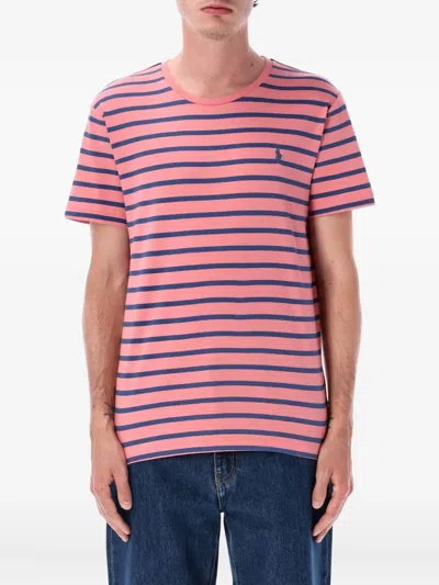 Polo Ralph Lauren Custom Slim Fit Striped Jersey T-shirt In Pink