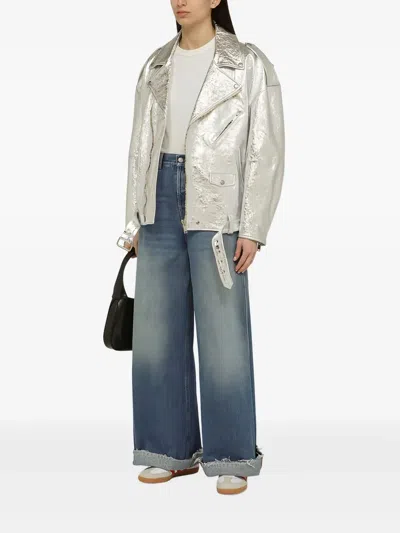 Halfboy Silver Leather Jacket In Metallic