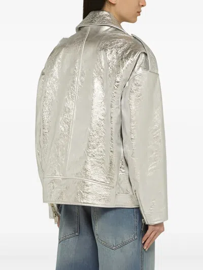 Halfboy Silver Leather Jacket In Metallic