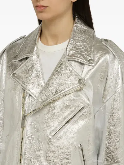 Halfboy Silver Leather Jacket In Metallic