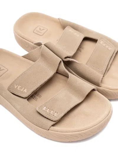 Veja Beige Chunky Platform Logo Sandals