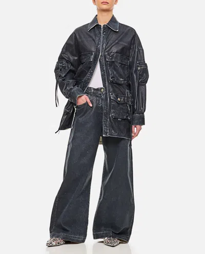 Attico Logo Embroidered Baggy Jeans In Navy Blue