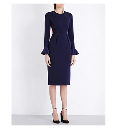 Roksanda Izumi Fluted-sleeve Contrast-back Crepe Dress In Navy