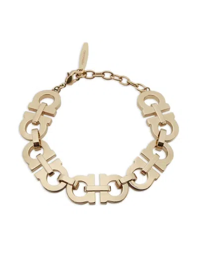 Ferragamo Crystal Embellished Gancini Bracelet In Gold
