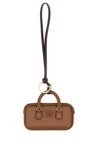 Miu Miu Leather Keyring Top Handle In Brown