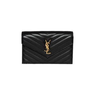 Pre-owned Saint Laurent Envelope Chain Wallet 'noir' In Black