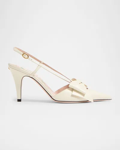 Valentino Garavani Valentino Bowow 85 Leather Slingback Pump In White