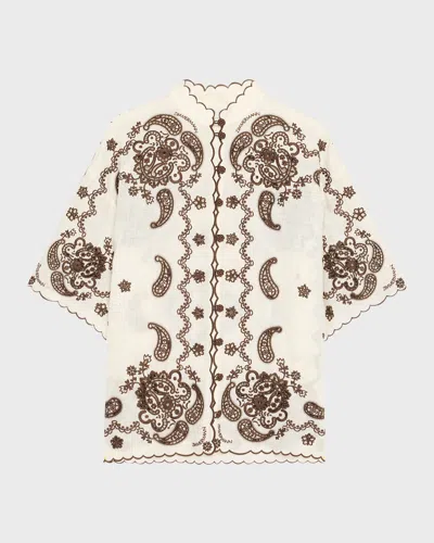 Zimmermann Ascension Leather-trimmed Broderie Anglaise Linen Shirt