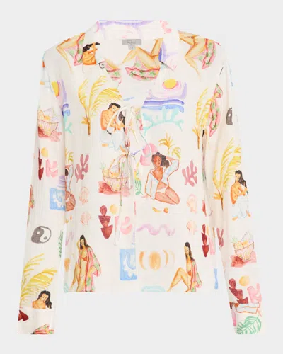 Rails Bathing Ladies Elm Tie-front Linen Top In Multi