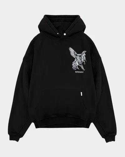 Represent 'elegance Unicorn' Black Hoodie With Logo Print On The Front And Maxi Print On The Rear