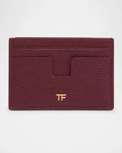 Tom Ford Classic Tf Grain Leather Card Holder In Burgundy