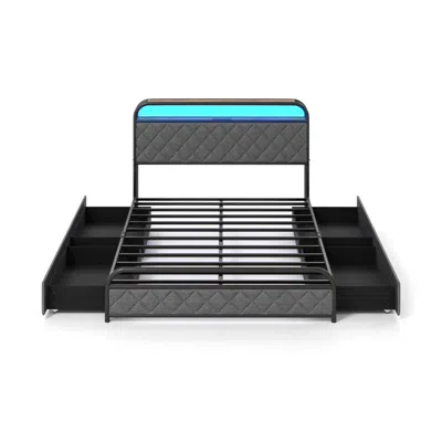 Hivvago Full Size Bed Frame With Led Lights And Charging Station