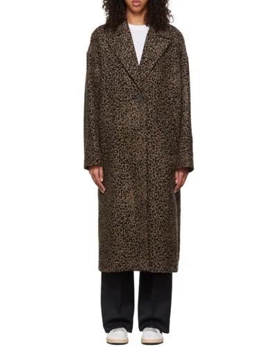 Golden Goose Single-breasted Cocoon Wool Coat With Jacquard Motif In Brown