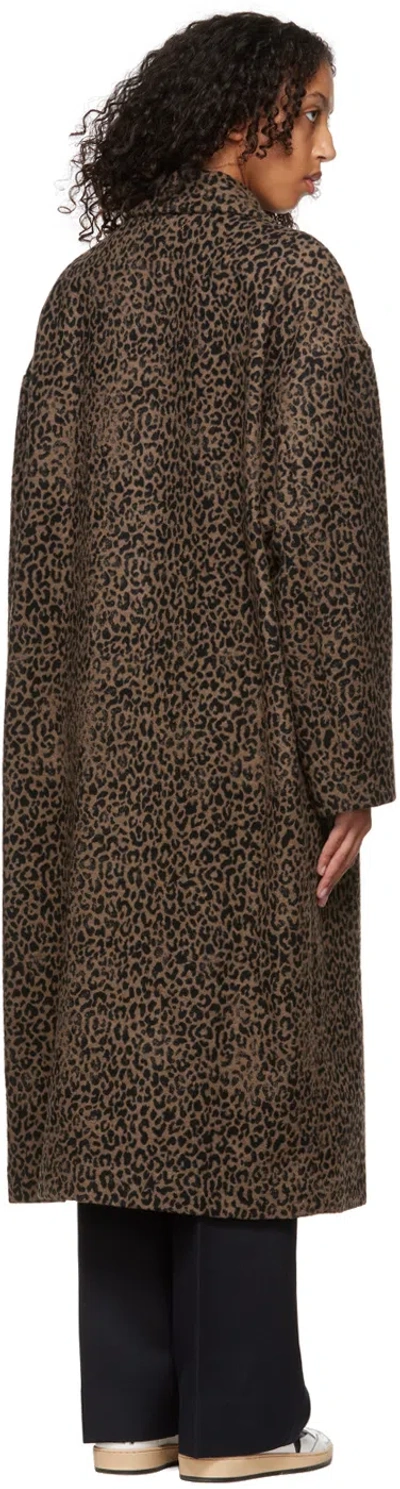 Golden Goose Single-breasted Cocoon Wool Coat With Jacquard Motif In Brown