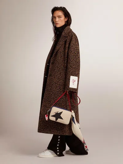 Golden Goose Single-breasted Cocoon Wool Coat With Jacquard Motif In Brown