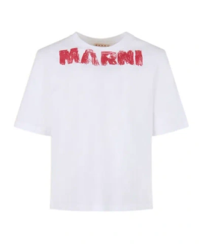 Marni Cotton T-shirt With Maxi Print In White