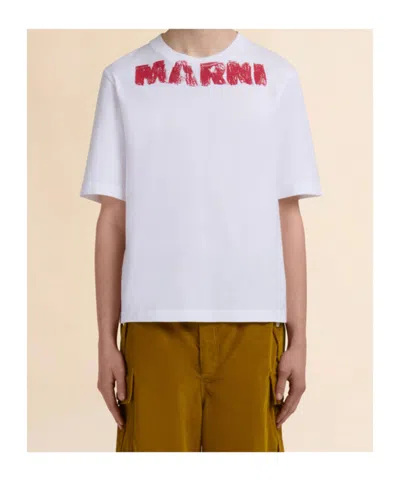Marni Cotton T-shirt With Maxi Print In White