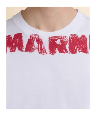 Marni Cotton T-shirt With Maxi Print In White