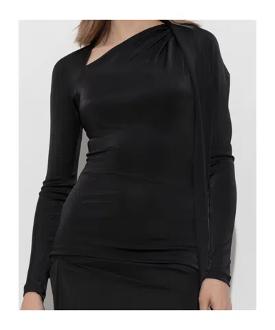 Victoria Beckham Asymmetric Cut Out Crewneck Top In Black