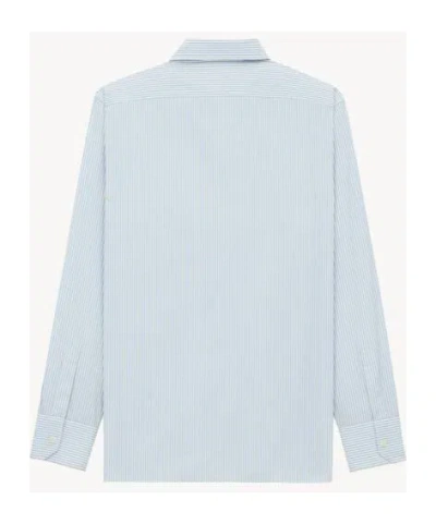 Saint Laurent Cassandre Striped Button-up Shirt In Blue