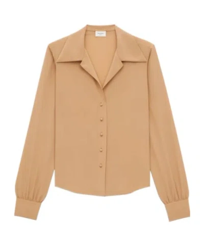 Saint Laurent Blouse In Silk Crepe De Chine In Brown
