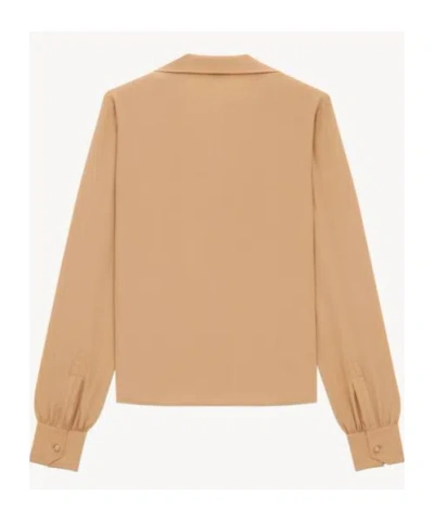 Saint Laurent Blouse In Silk Crepe De Chine In Brown