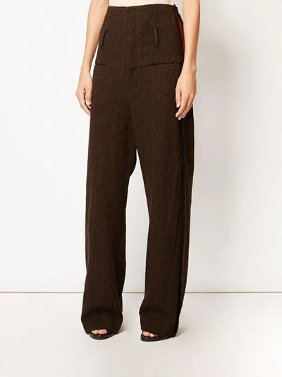 Shop Uma Wang High-rise Frayed Detailing Trousers - Unavailable In Uw027 Tan/red