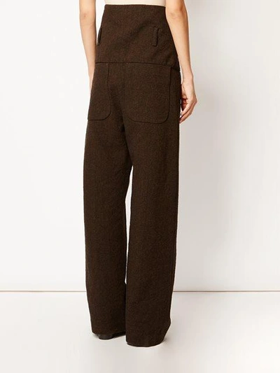 Shop Uma Wang High-rise Frayed Detailing Trousers - Unavailable In Uw027 Tan/red