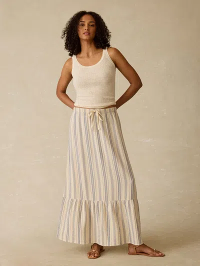 Faherty Dune Stripe Organic Cotton Gauze Drawstring Maxi Skirt