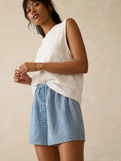 Faherty Dune Cotton Gauze Drawstring Shorts Light Indigo Wash In Blue