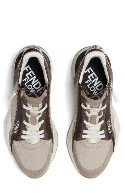 Fendi Flow Sneaker In Beige Nubuck In Brown