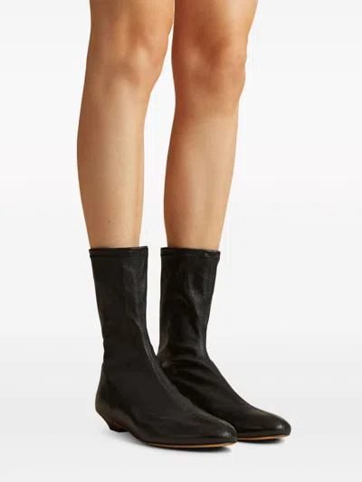Khaite Apollo Leather Flat Ankle Boots