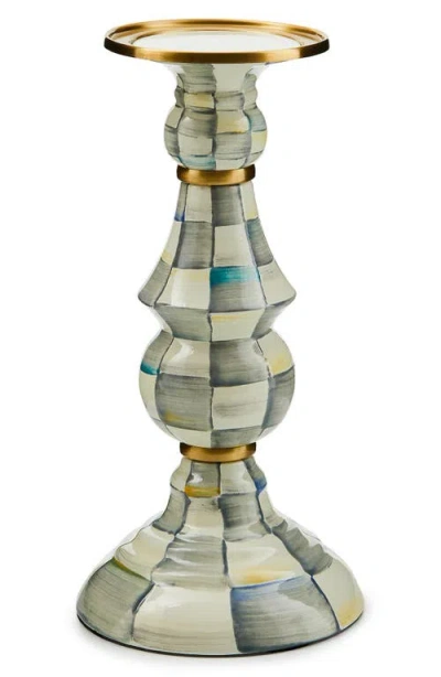Mackenzie-childs Large Sterling Check Enamel Pillar Candlestick